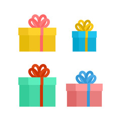 Gift box with bow set. Christmas and birthday present. Vector illustration