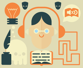 Blind Man Listens to Audiobook