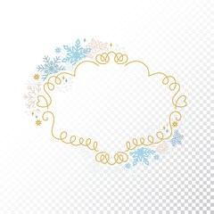Snowflake frame, decoration on transparent background, Christmas design for invitation, greeting card or postcard. Vector illustration, merry xmas snow flake framework