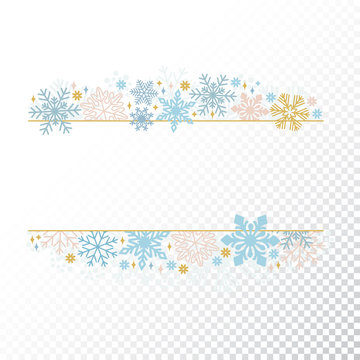 Snow flake frame, decoration on transparent background, Christmas design for invitation, greeting card. Vector illustration, merry xmas snowflake framework