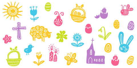 Farbenfrohes Illustrations-Set: Ostersymbole / Vektor, freigestellt