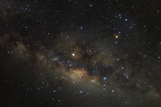 Milky way galaxy with stars and space dust in the universe, Long exposure photograph, with grain.