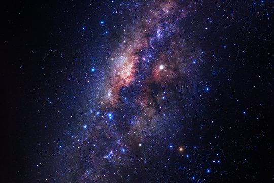Fototapeta Milky way galaxy with stars and space dust in the universe, Long exposure photograph, with grain.