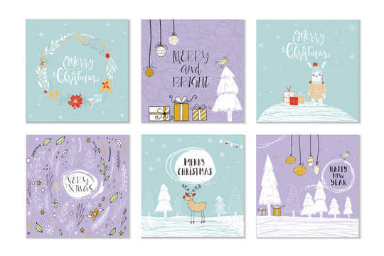 Set of 6 cute Christmas gift cards with quote Merry Christmas