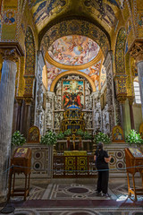 Fototapeta na wymiar Apse with the main altar of the Martorana church in Palermo in Sicily, Italy.