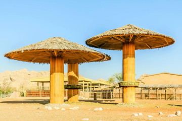 outdoor huts in desert