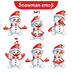 Vector set of cute snowman characters. Set 1