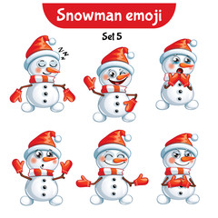 Vector set of cute snowman characters. Set 5