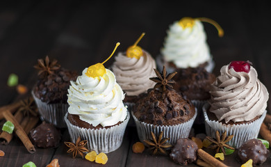 Chocolate Cupcakes with Cherry and Cream