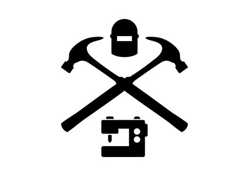 Cross Hammer with Welding Mask Illustration Logo Silhouette