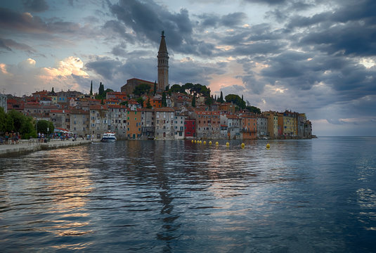 Rovinj. Beautiful romantic old town of Rovin during sunset,Istrian Peninsula,Croatia,Europe.