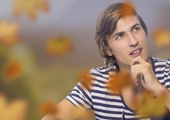 Naklejka premium Man thinking with leaves