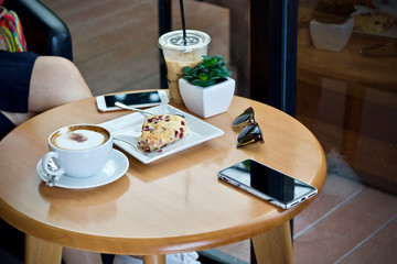 Coffee cup hot breakfast in the morning 