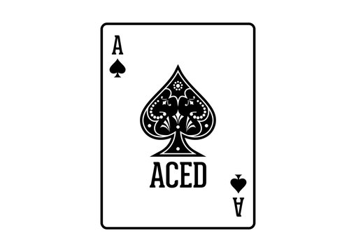 Swirls and Classic Black Spade Ace Poker Cards Casino Illustration Logo SIlhouette