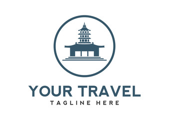 Naklejka premium Asian Travel on Temple Building Illustration Logo Design