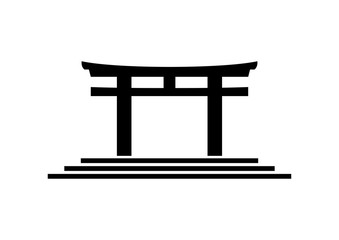Black Asian Pagoda on Temple Illustration Logo Silhouette
