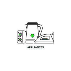 Old appliances and e-waste recycle concept icon in line design, vector flat illustration isolated on white background