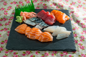 Japanese food fresh raw fish mixed sashimi