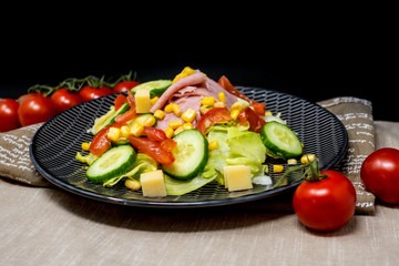 Fresh fruits salad and ham
