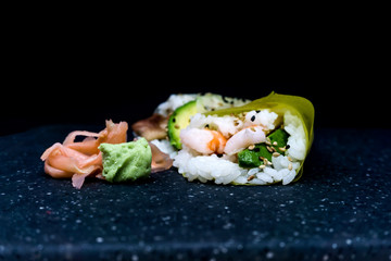 Japanese food Salmon and shrimp temaki sushi