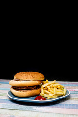 Cheese burger - American cheese burger with Golden French fries