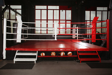 View on boxing ring in gym