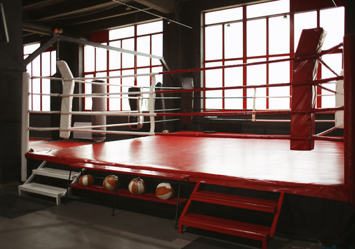 View On Boxing Ring In Gym