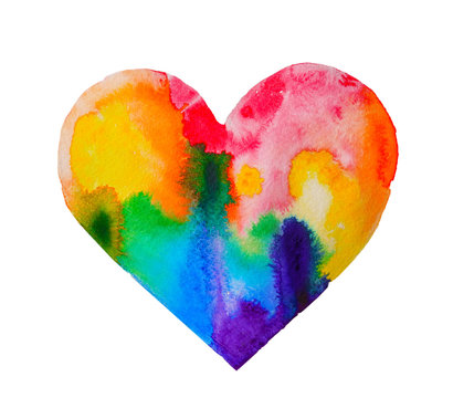 Watercolor rainbow heart on white paper
