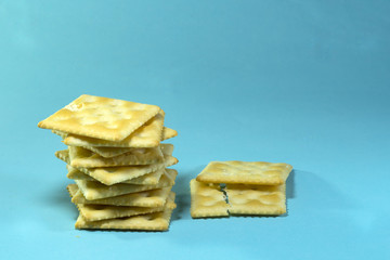 Cracker on blue background.