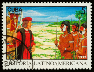 Columbus's meeting natives in New World