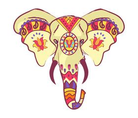 Indian Elephant Head with Bright Ethnic Ornaments