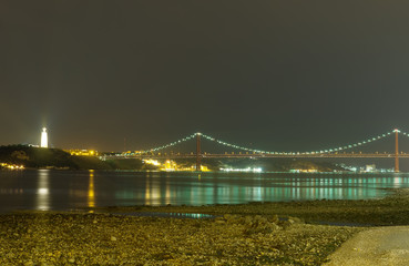 Bridge of 25th april in Lisbon at night.