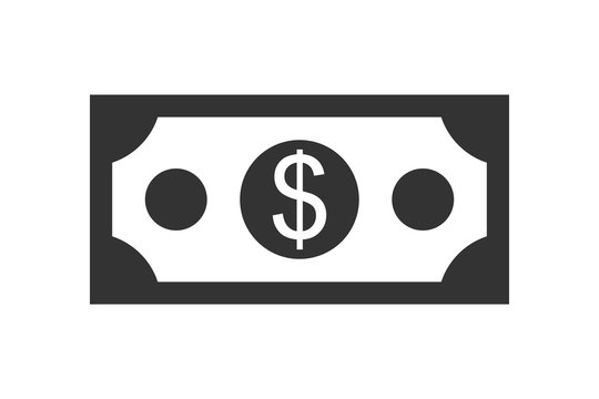 American dollar bill icon, black isolated on white background, vector illustration.