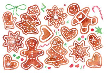 Gingerbread cookies Christmas watercolor set