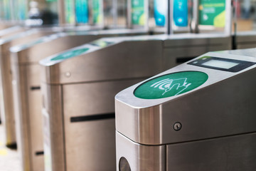 Close-up view of electronic access control system.