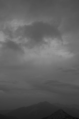 Landscape of the mountains. Cloudy sky. Weather phenomenon