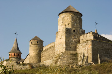 Summer view to castle in Kamianets-Podilskyi