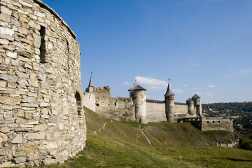 Summer view to castle in Kamianets-Podilskyi