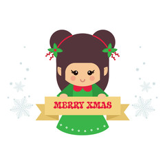 cartoon cute christmas elf with sign vector