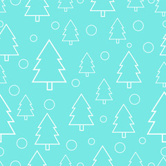 White christmas tree line art vector seamless pattern..minimal design