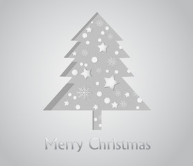 Christmas tree shape with snow flake and star on gray background - vector illustration paper cut style