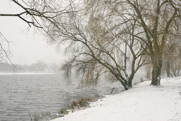 river snowfall landscape