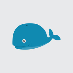 Funny cartoon whale on white background