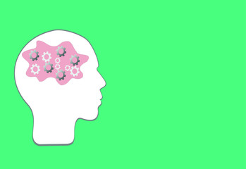 Head illustration with cog wheel gear in brain concept