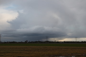 Fototapeta na wymiar Dark rainclouds above the Zuidplaspolder, Zevenhuizen Netherlands