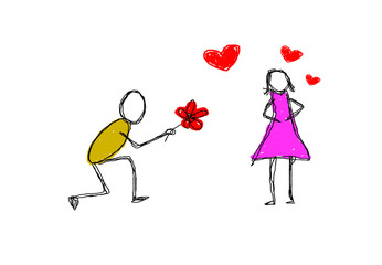 Loving couple match stick illustartion people