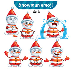 Vector set of cute snowman characters. Set 3