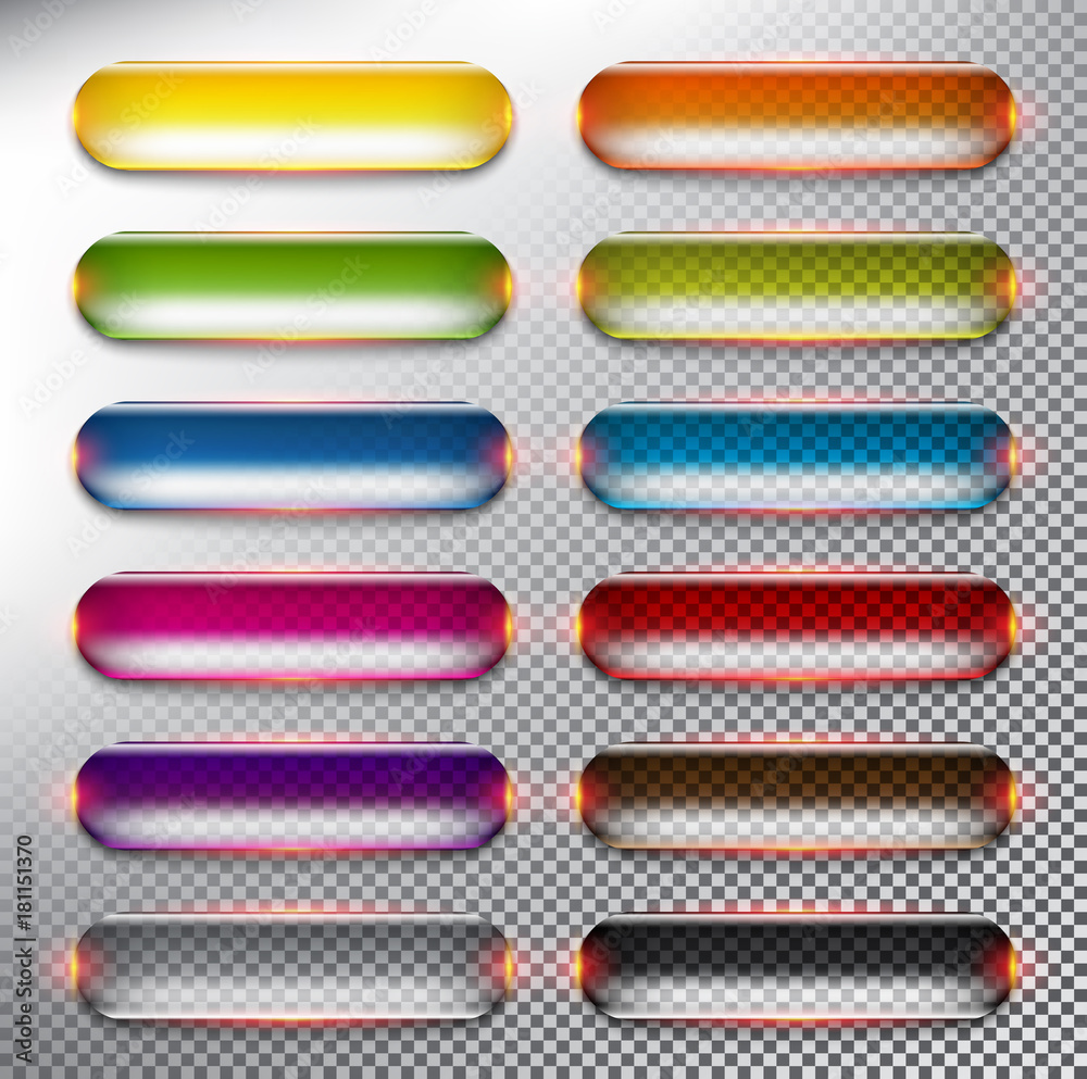 Wall mural abstract vector web buttons set of 12. colorful web buttons. isolated with realistic, transparent gl