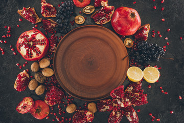 empty plate among fruits