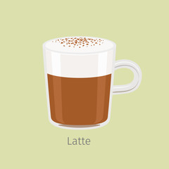 Glass Mug with Aromatic Latte Flat Vector